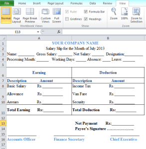 salary slip format in excel with formula free download